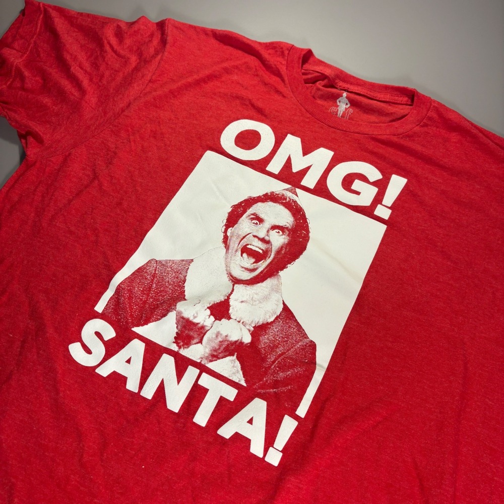 OMG Santa Elf Will Ferrell Christmas Movie Graphic Red T-Shirt‎ XL NWOT
